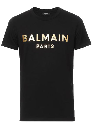 Balmain Gold Foil Print Tee - Black
