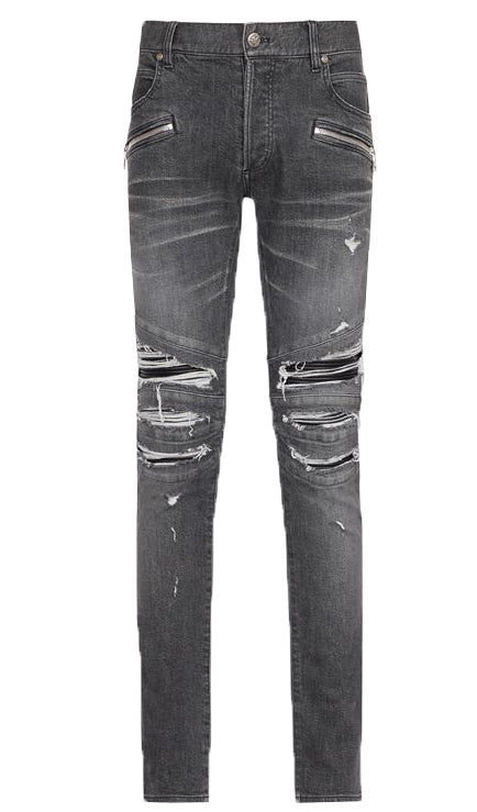 BALMAIN RIBBED PATCHES SLIM JEANS-DESTORY MEDIUM - HEEL/TACCO