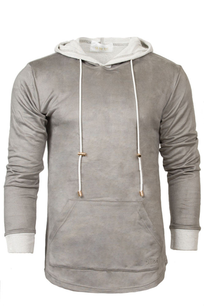 Men's Suede Long Sleeve Hoodie - Grey