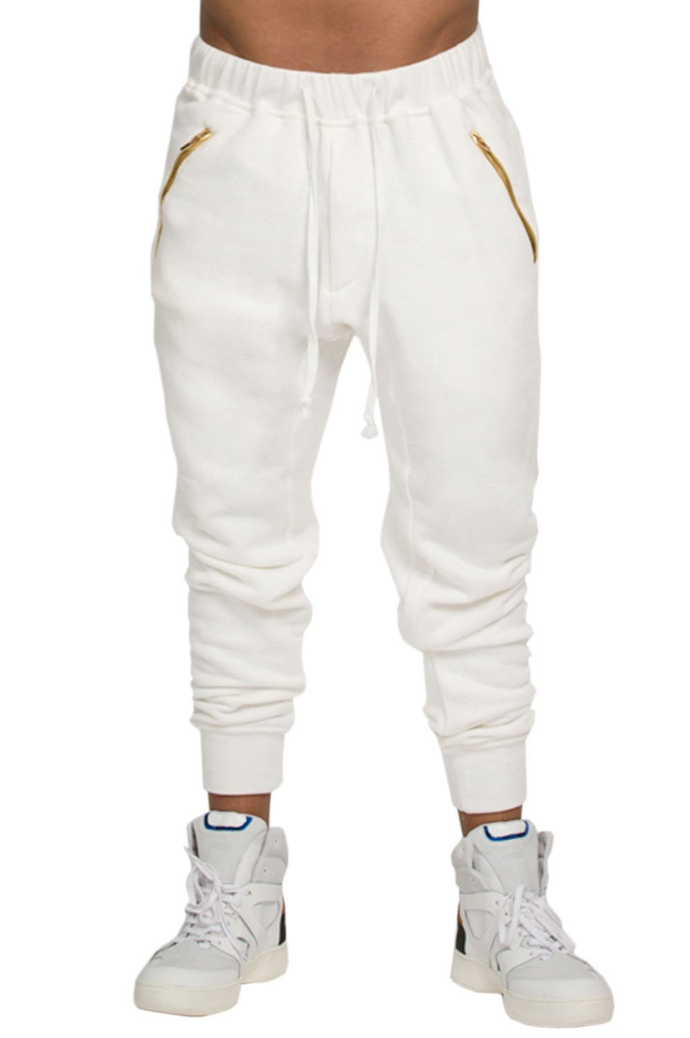 Men's Gold Trim Joggers - Cream