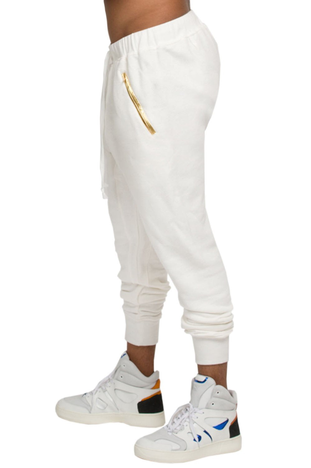 Men's Gold Trim Joggers - Cream