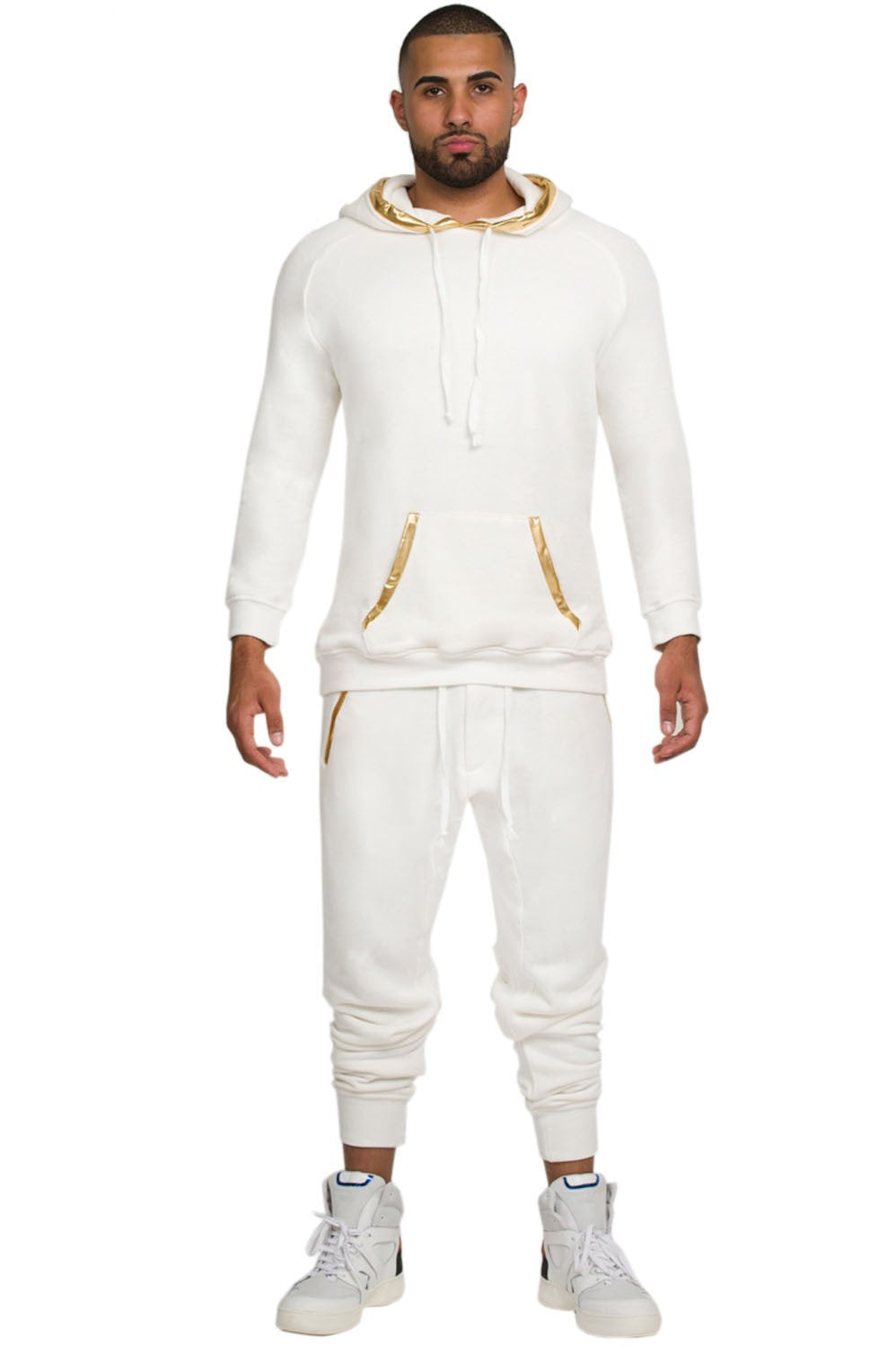 Men's Gold Trim Joggers - Cream