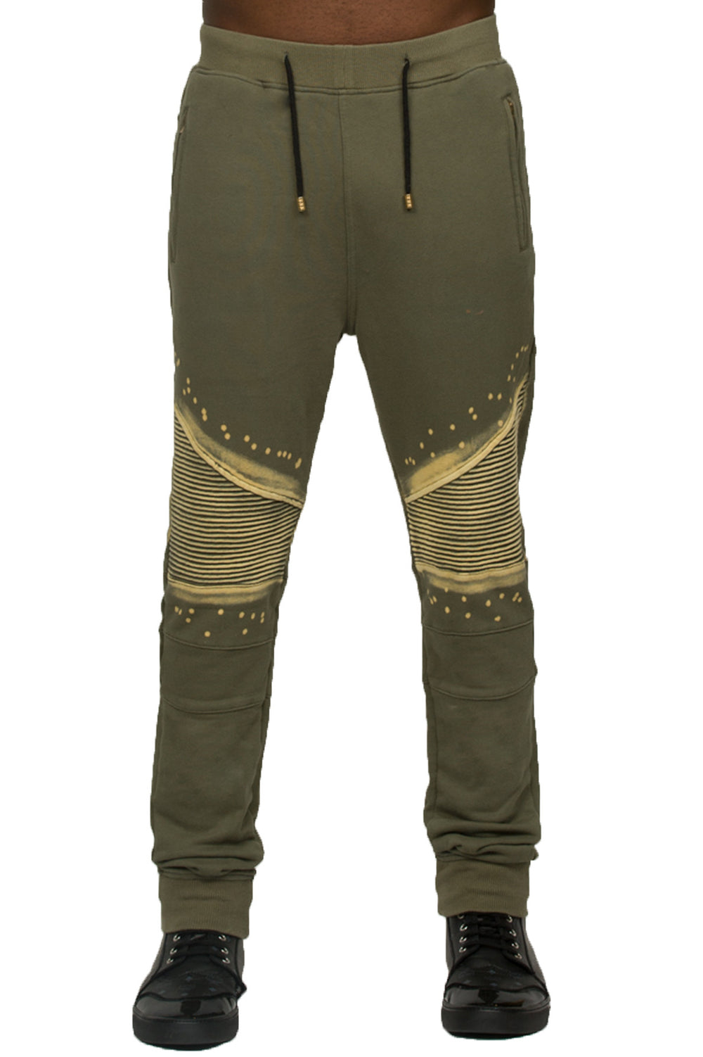 Men's Bleached Biker Jogger- Olive
