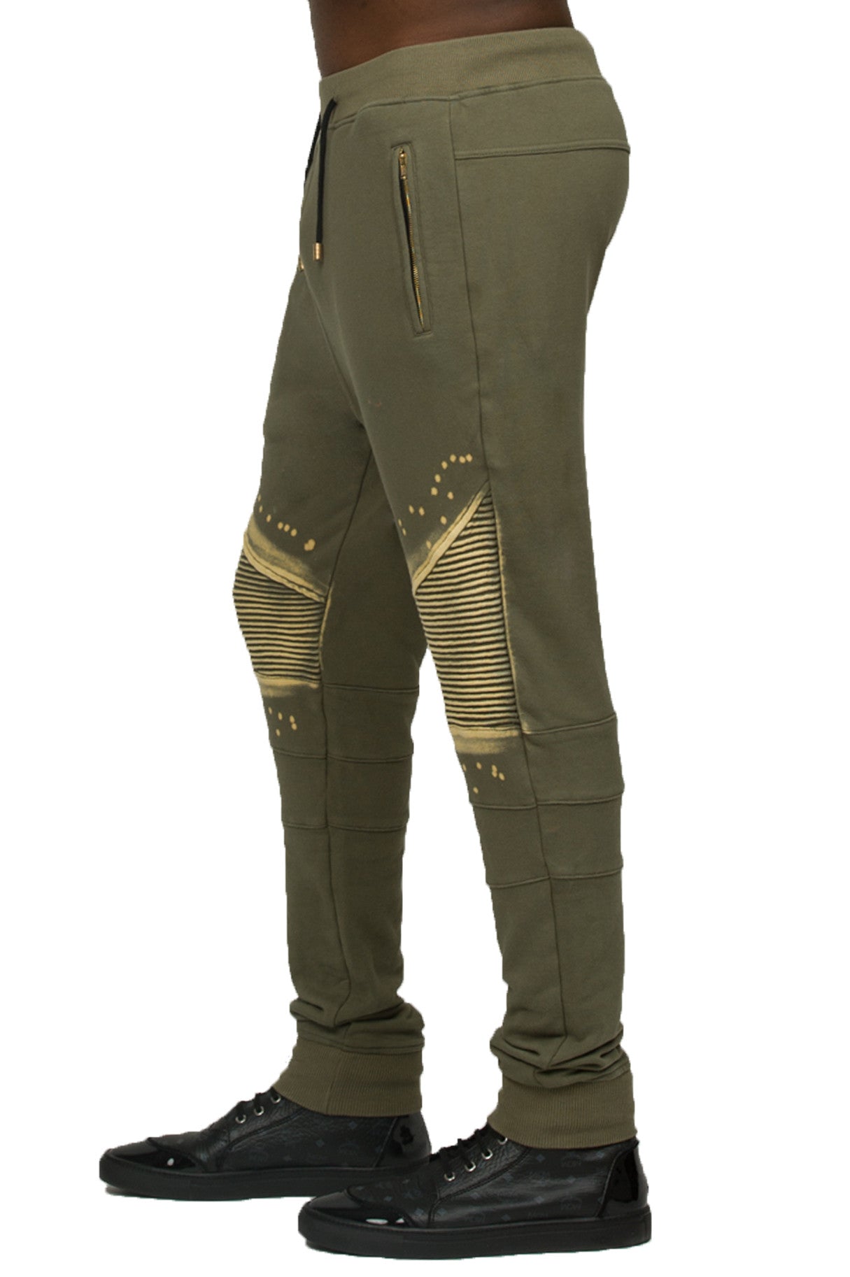 Men's Bleached Biker Jogger- Olive