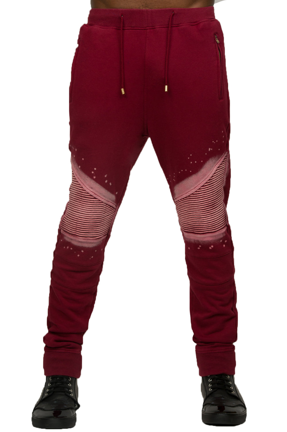 Men's Bleached Biker Jogger-Burgundy