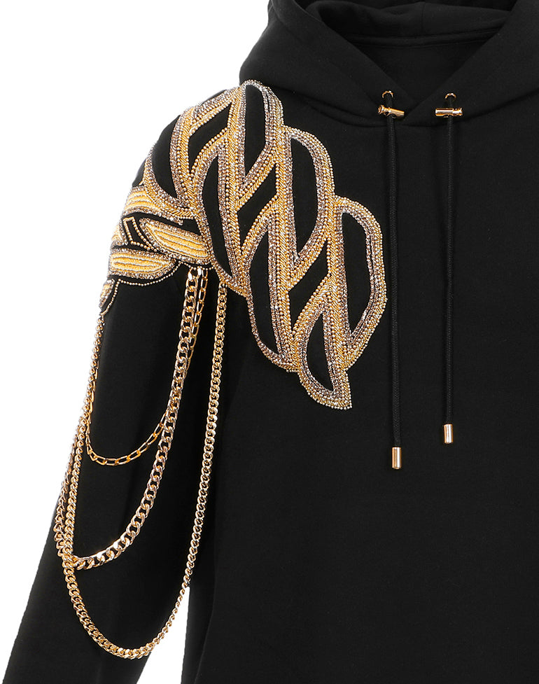 CHAIN EMBROIDERY SWEATSHIRT - BLACK
