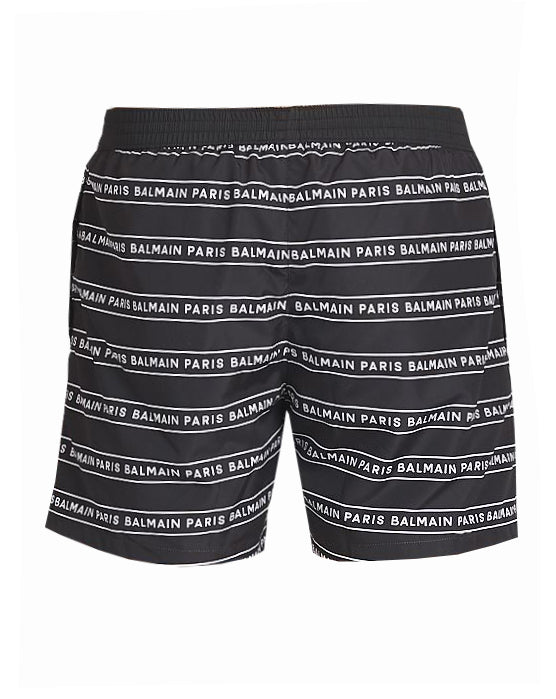 BALMAIN ALLOVER LOGO SWIM SHORT - BLACK|WHITE