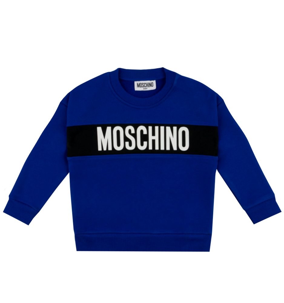 Kids Moschino Boys Text Box Logo Mini Me Long Sleeve Sweatshirt-Blue – view 1 of 2