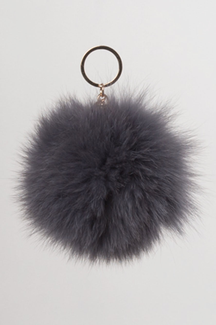 Women's Fur Ball Key Chain-Charcoal