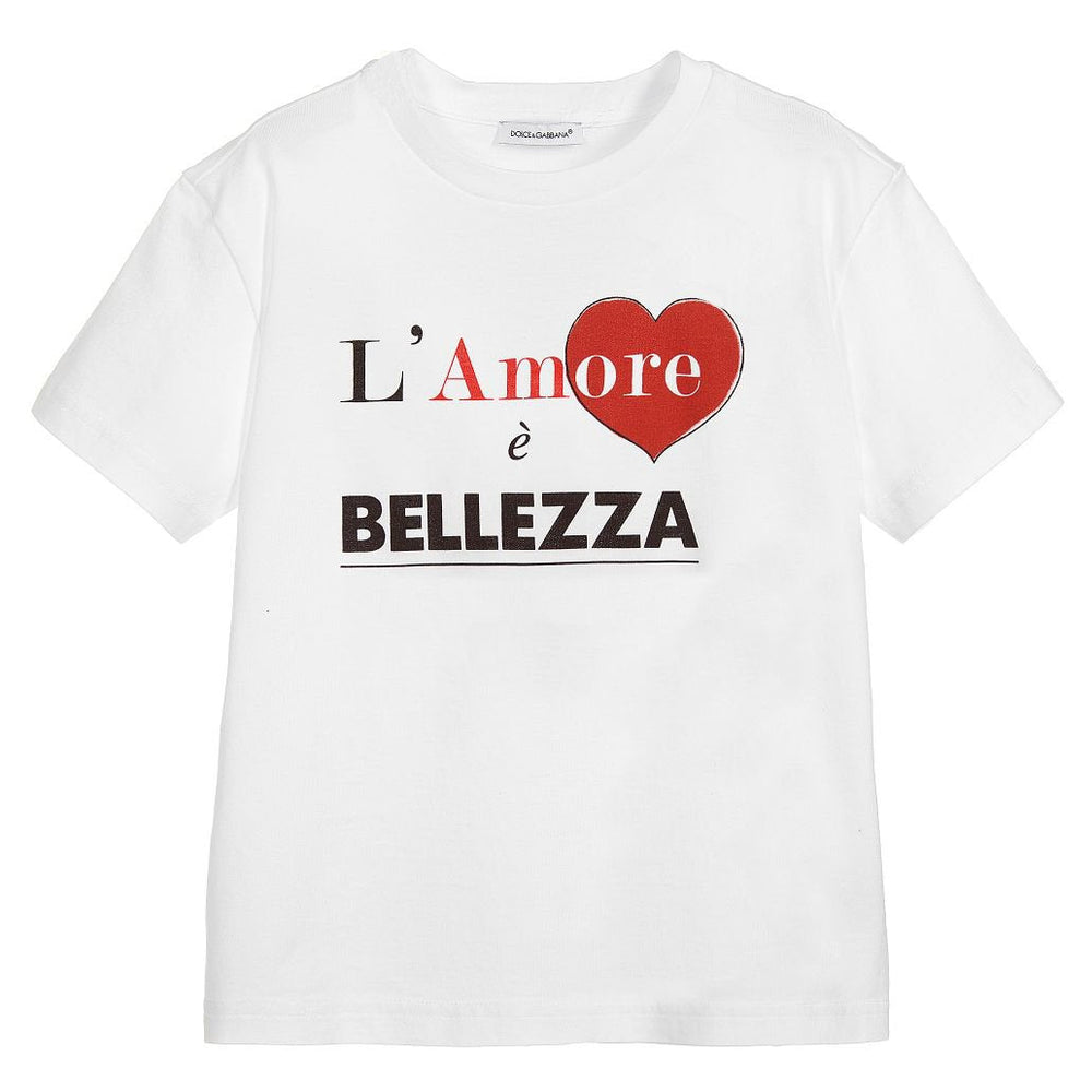 Kids Unisex 'L'Amore è Bellezza' Short Sleeve T-Shirt-White