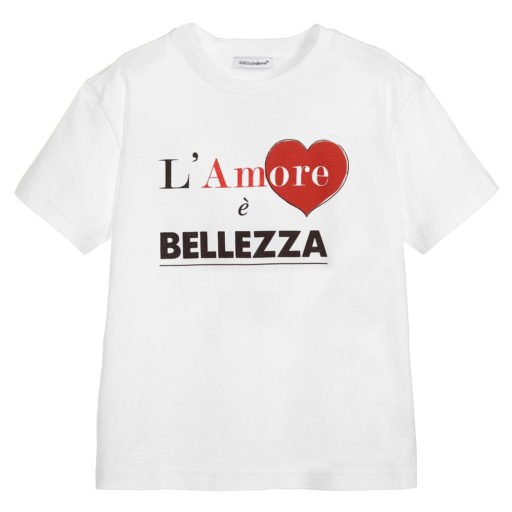 Kids Unisex 'L'Amore è Bellezza' Short Sleeve T-Shirt-White