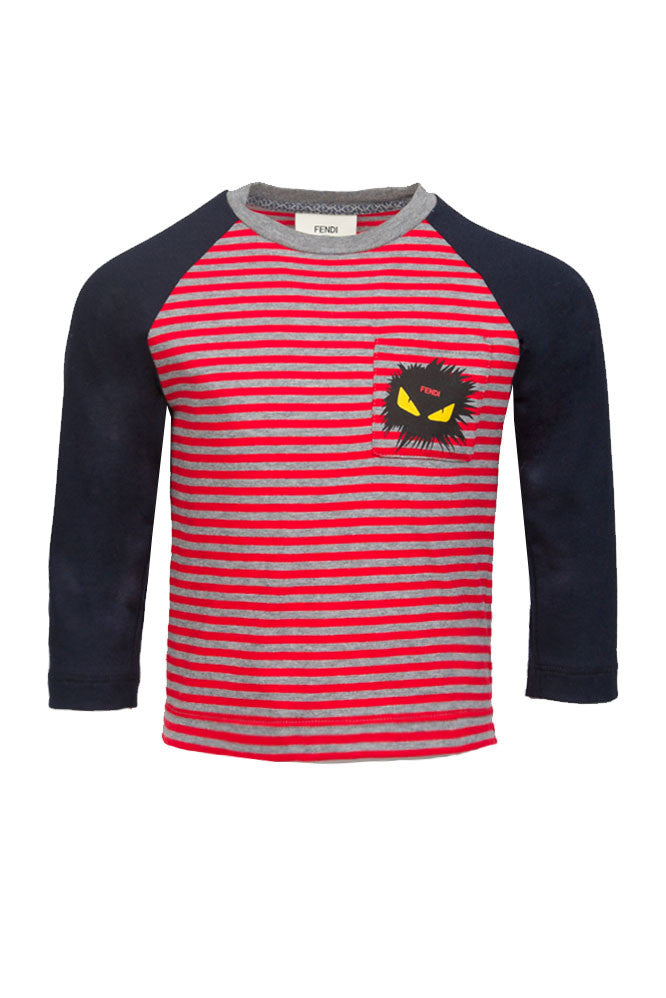 Boys Raglan Long Sleeve Striped Red Tee