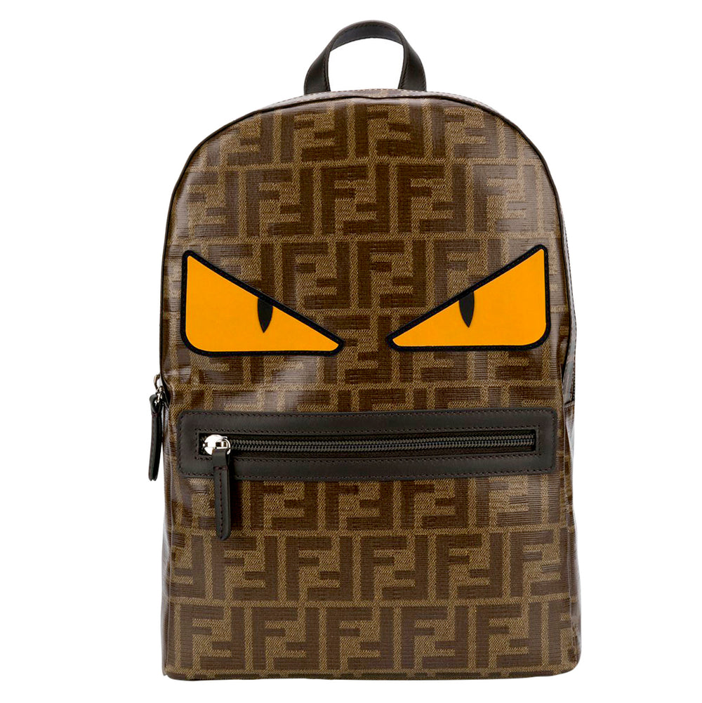 Fendi Allover Logo Print Backpack with Monster eyes in brown – view 1 of 2