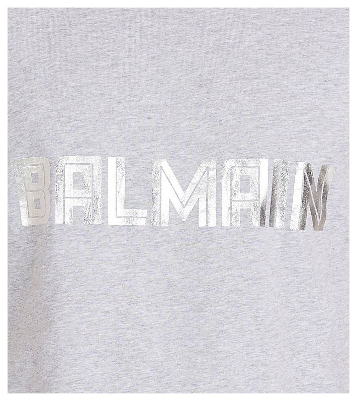 Balmain Foil Quilted Shoulders T-Shirt - Grey