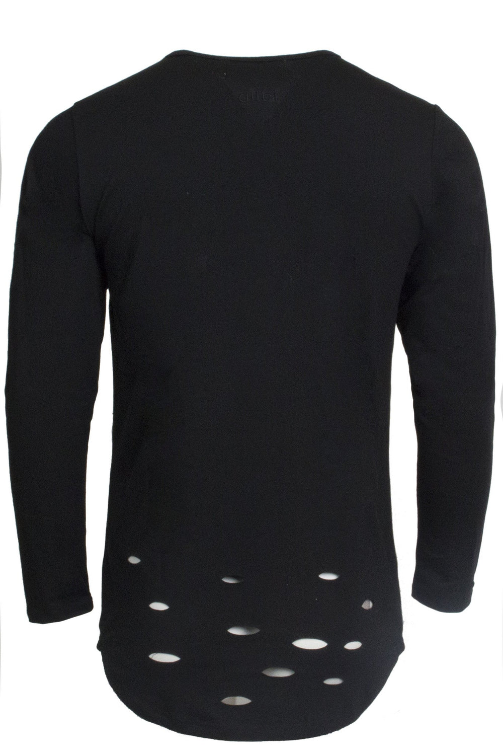 Kash Men's Long Sleeve Crewneck Distressed Top in black – view 2 of 2