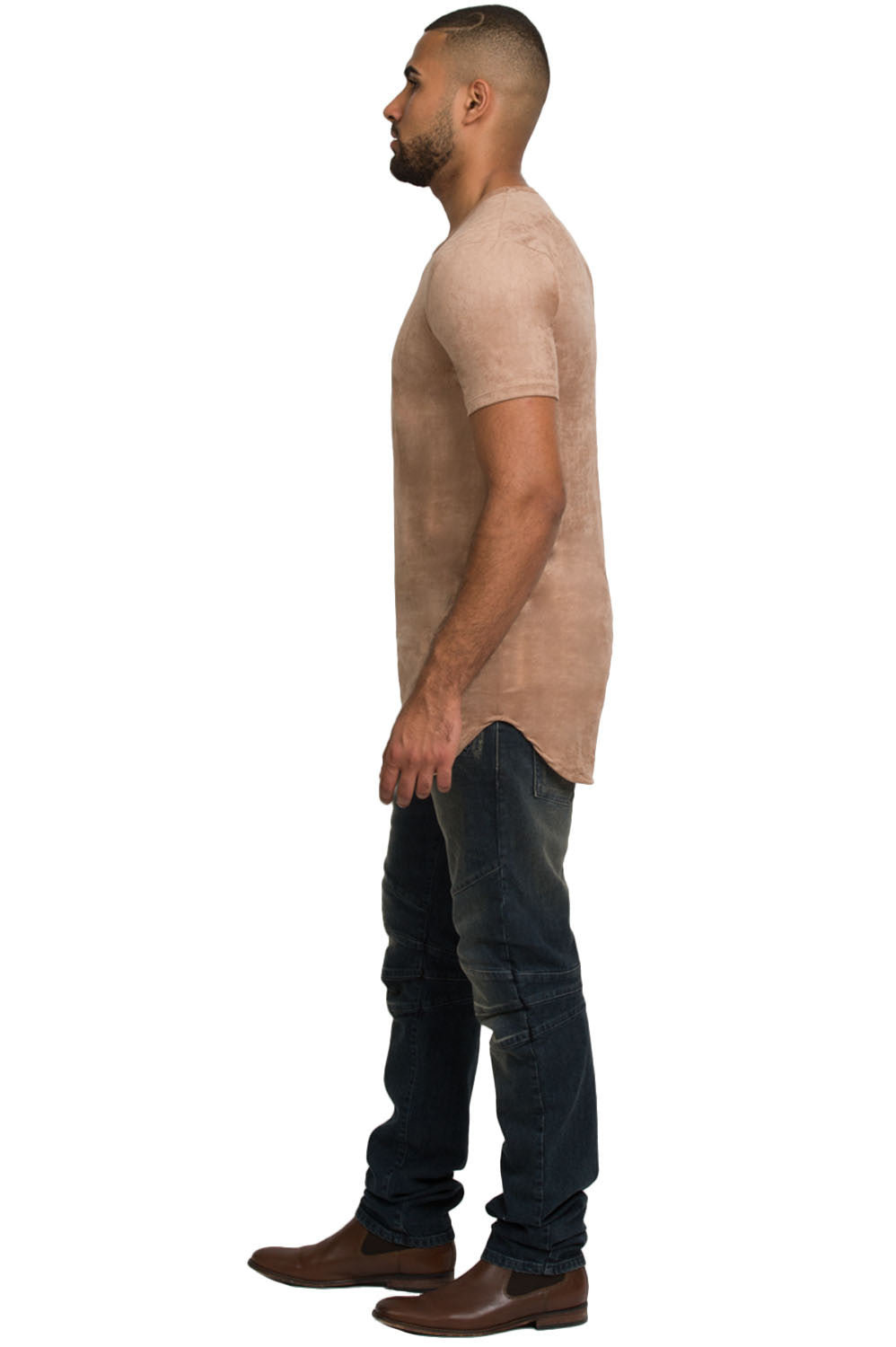 Elongated Stretch Suede Leaf Brown Tunic
