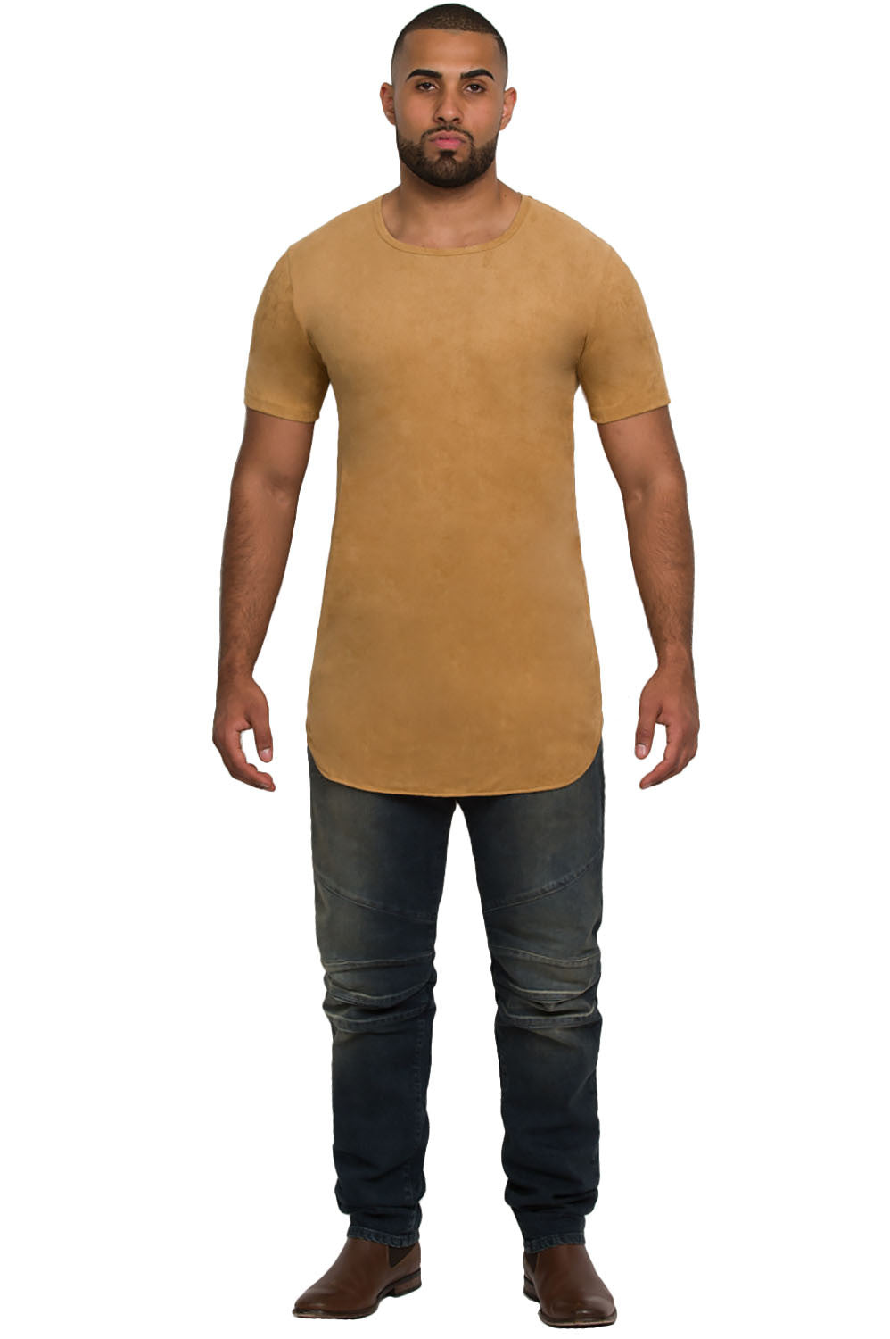 Kash Elongated Stretch Suede Tunic in camel – view 5 of 7