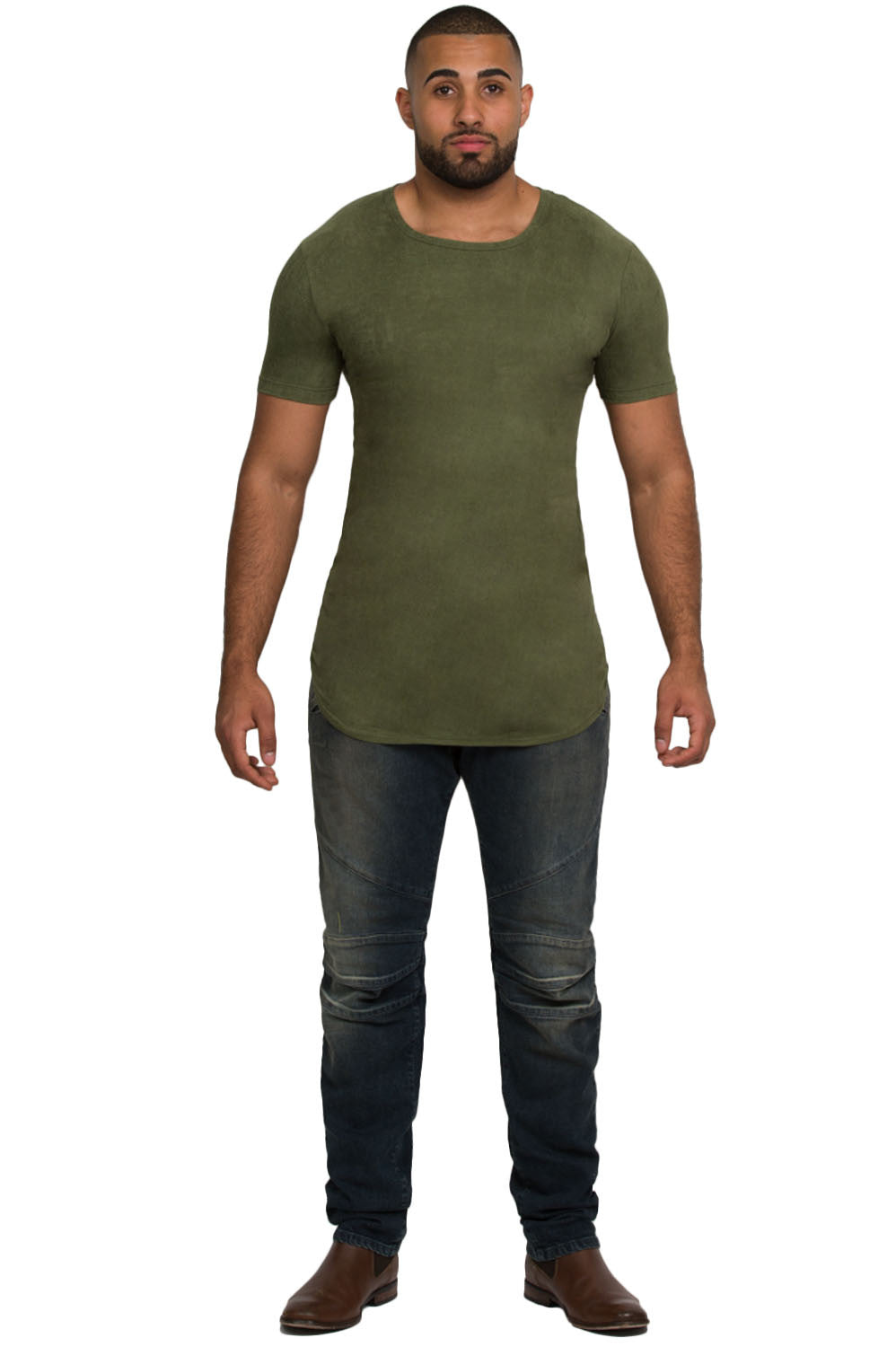 Kash Elongated Stretch Suede Tunic in olive green – view 5 of 7