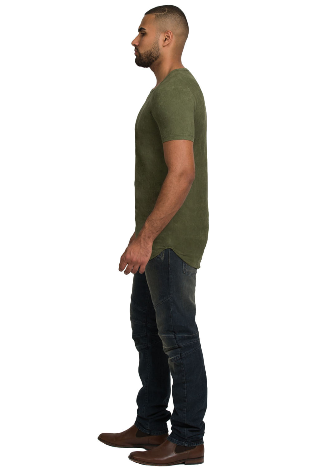 Kash Elongated Stretch Suede Tunic in olive green – view 6 of 7