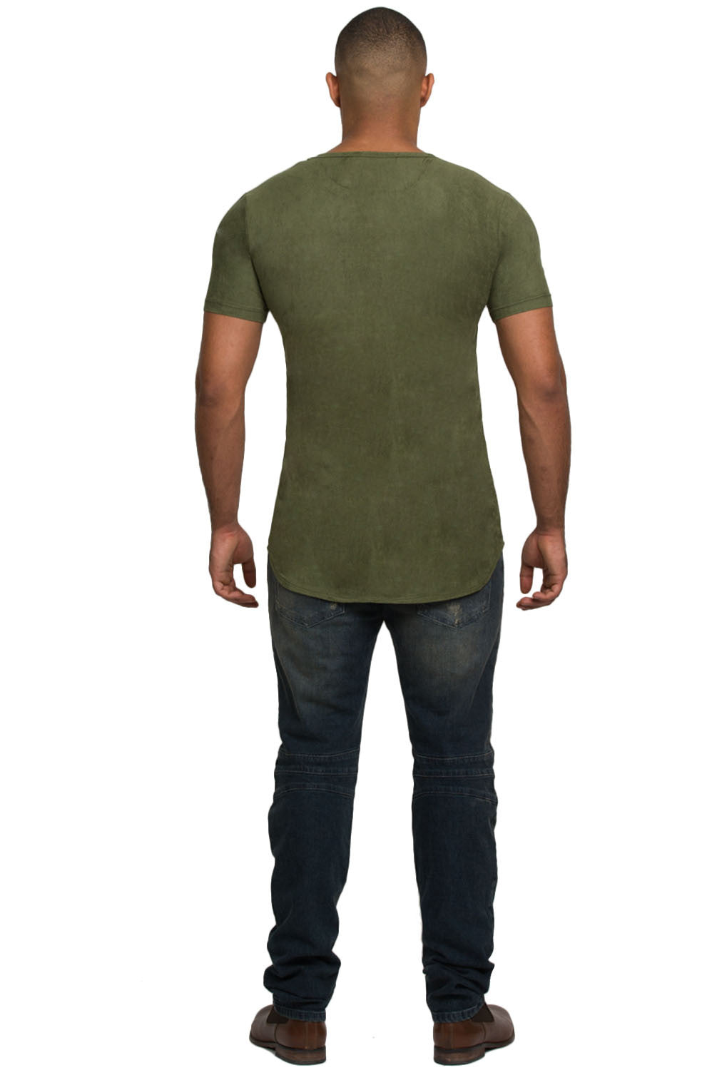 Kash Elongated Stretch Suede Tunic in olive green – view 7 of 7