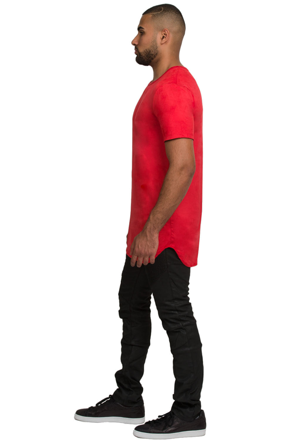 Kash elongated stretch suede short sleeve tunic in tomato — alternate view 4