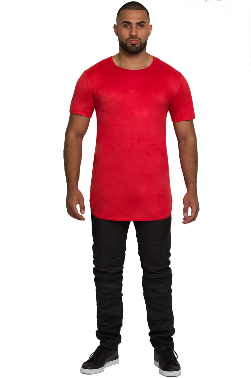 Kash elongated stretch suede short sleeve tunic in tomato — alternate view 3