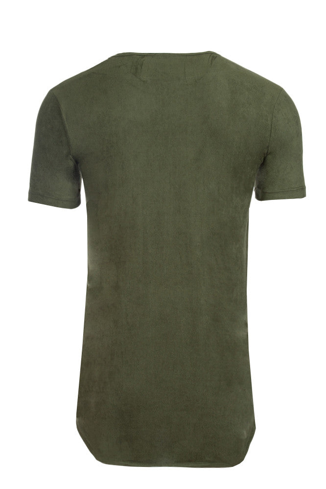 Kash Elongated Stretch Suede Tunic in olive green – view 2 of 7