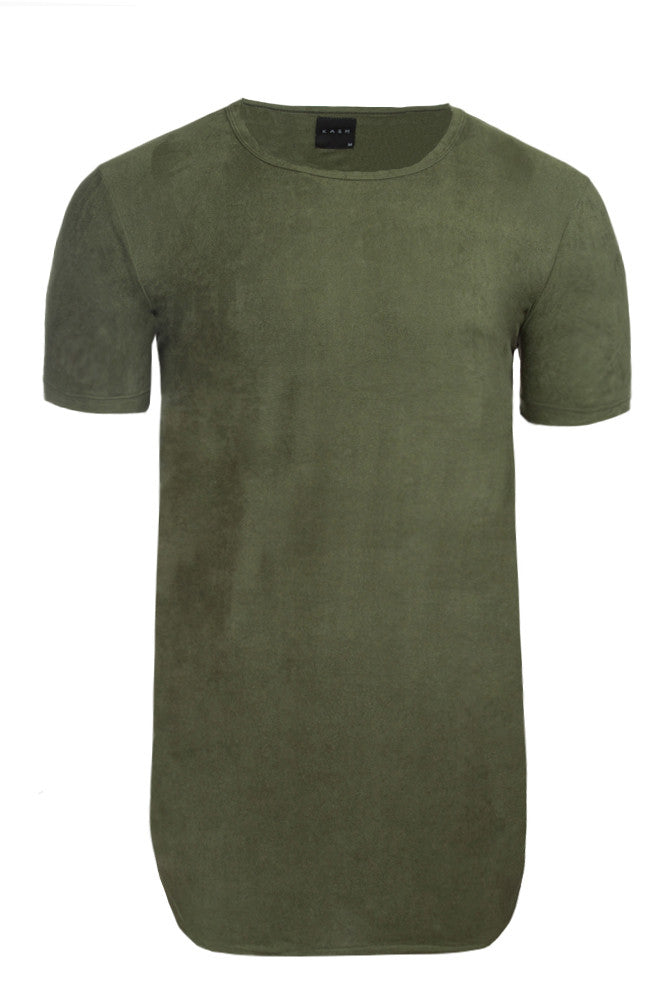 Kash Elongated Stretch Suede Tunic in olive green – view 1 of 7