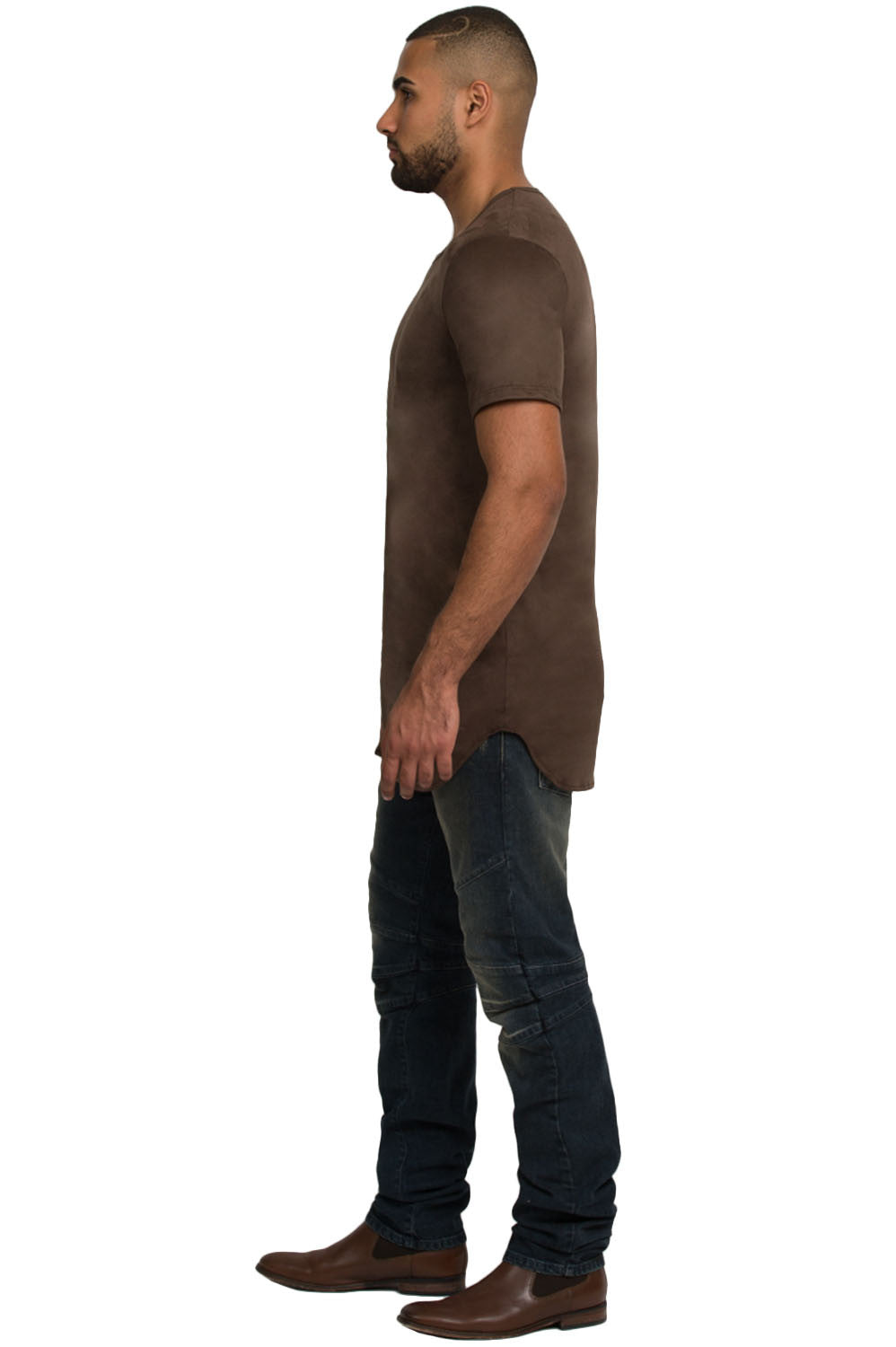 Kash Elongated Stretch Suede Tunic in dark brown – view 4 of 7