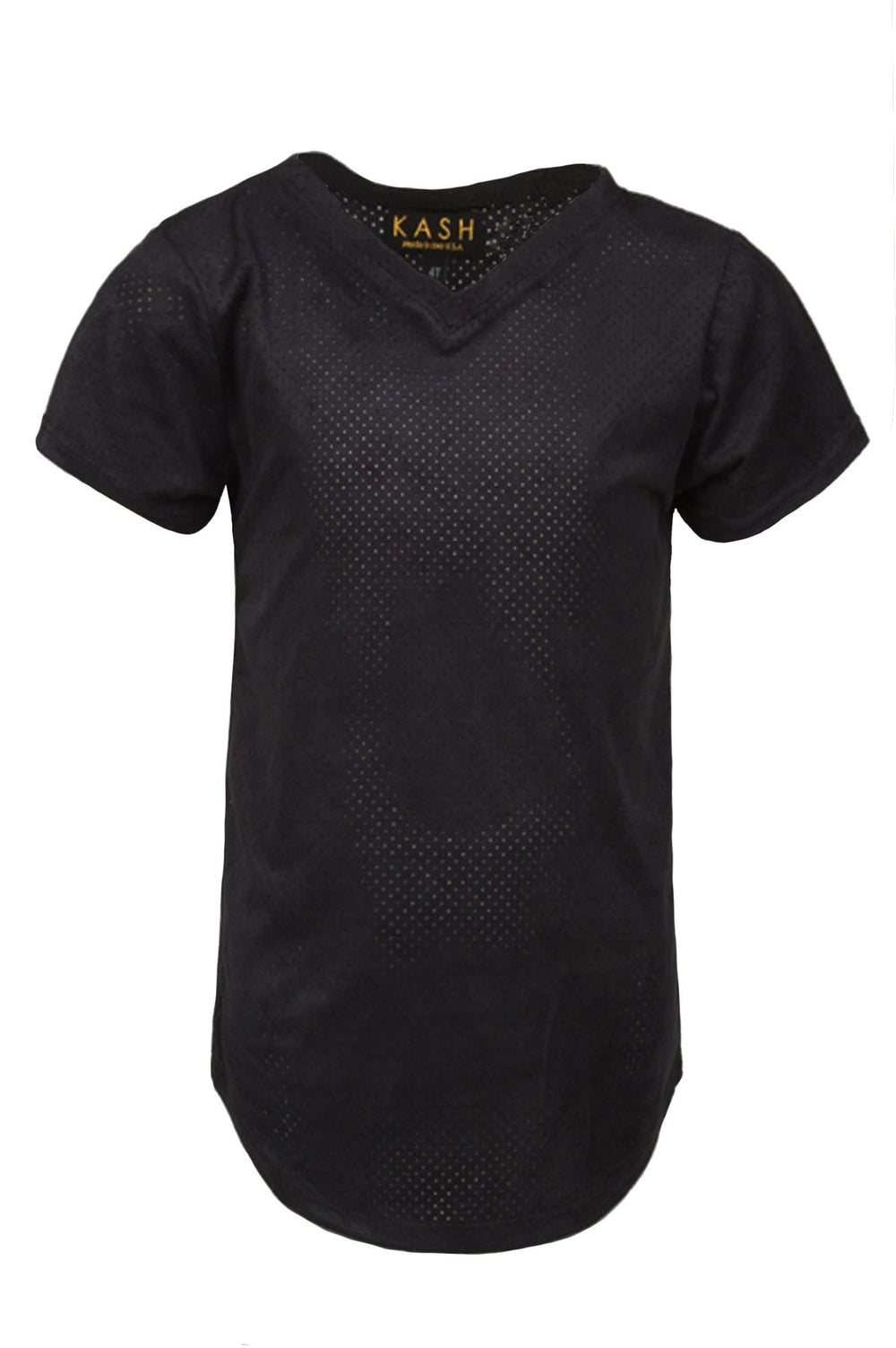 Kash Kids Extended Perforated Black V-Neck Tee in black – view 1 of 2
