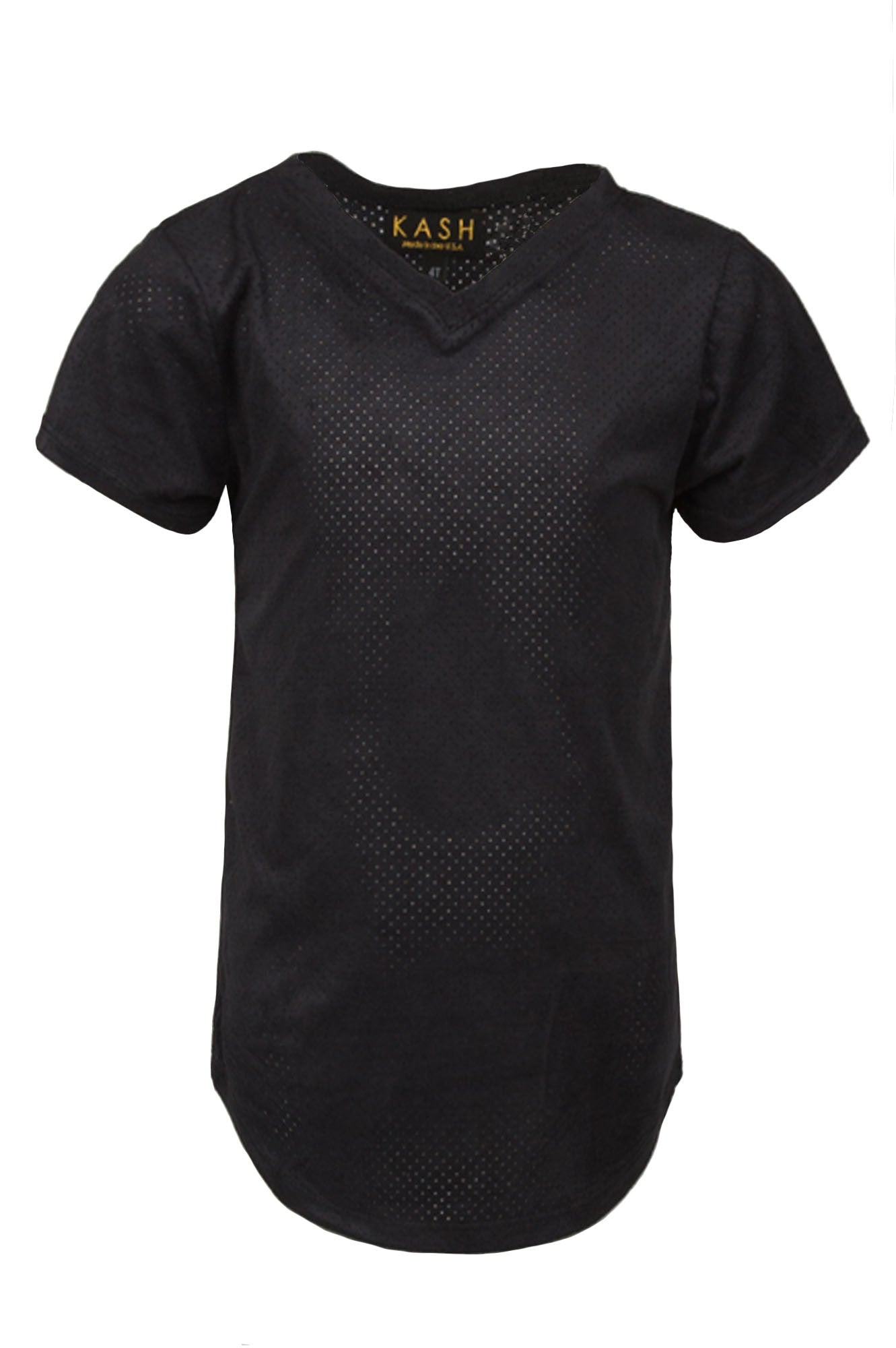 Extended Perforated Black V Neck Tee