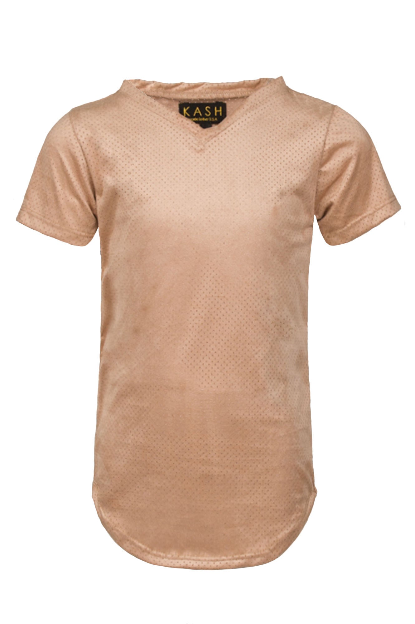 Extended Perforated Sand V Neck Tee