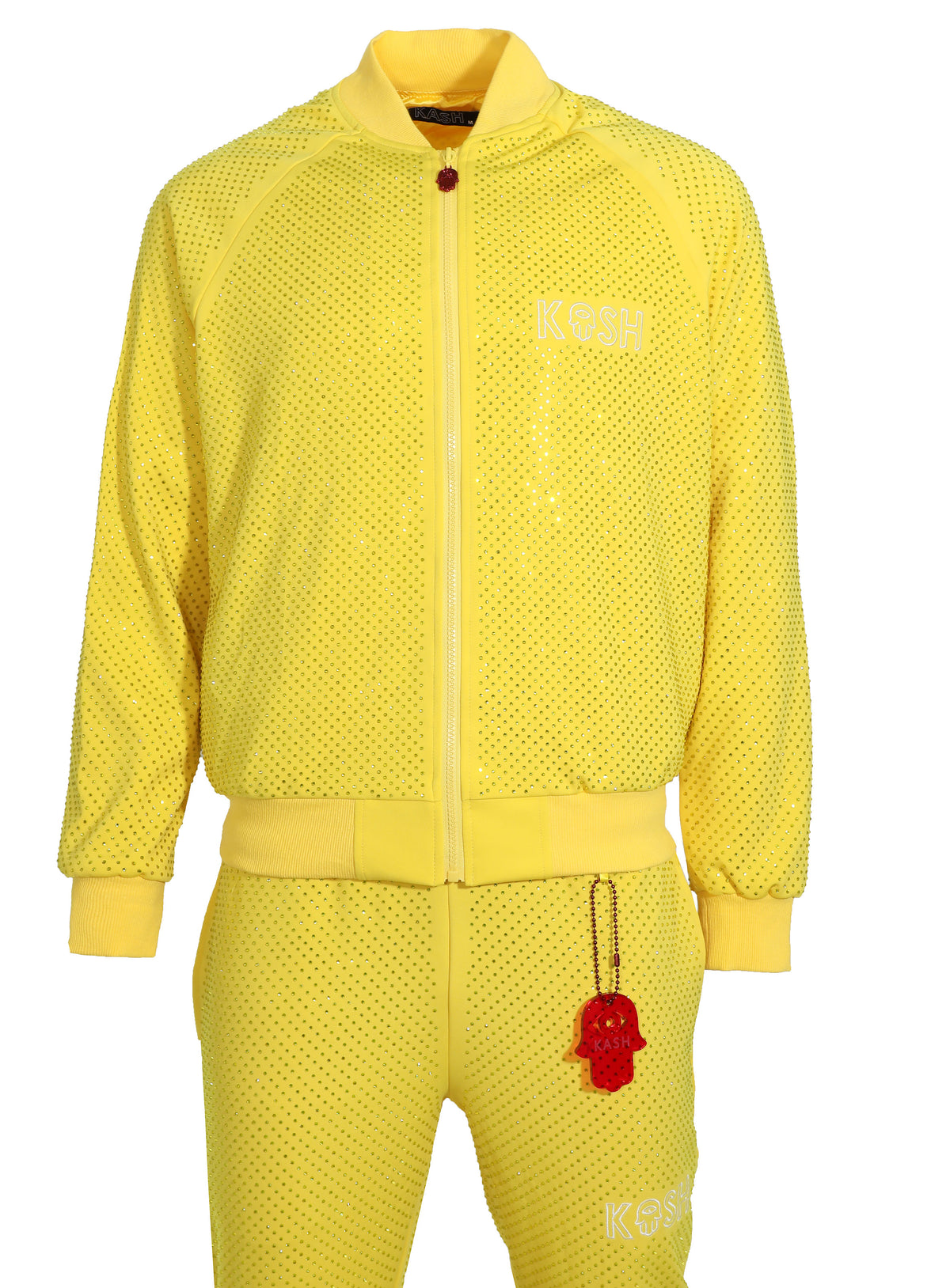 Kash All Over Diamond Track Jacket Zip Closure Color: Yellow 100% Polyester Wrinkle Free Material Fits true to size