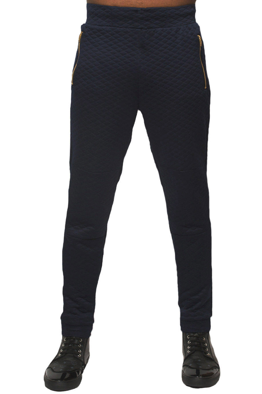 Kash Quilted Joggers in navy – view 1 of 3