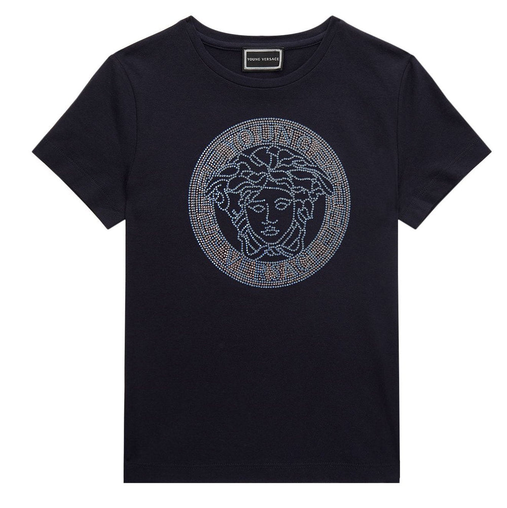 Girls Short Sleeve Medusa Logo Tee-Navy