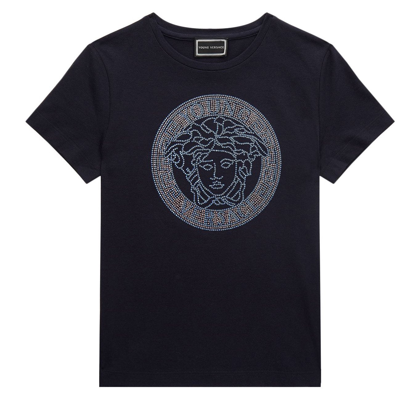 Girls Short Sleeve Medusa Logo Tee-Navy