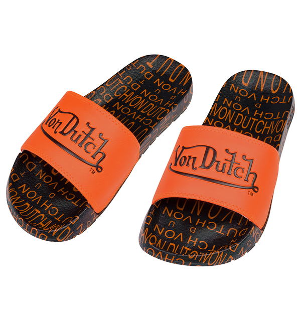 MENS MONOGRAM PRINTED SLIDES - ORANGE/BLACK