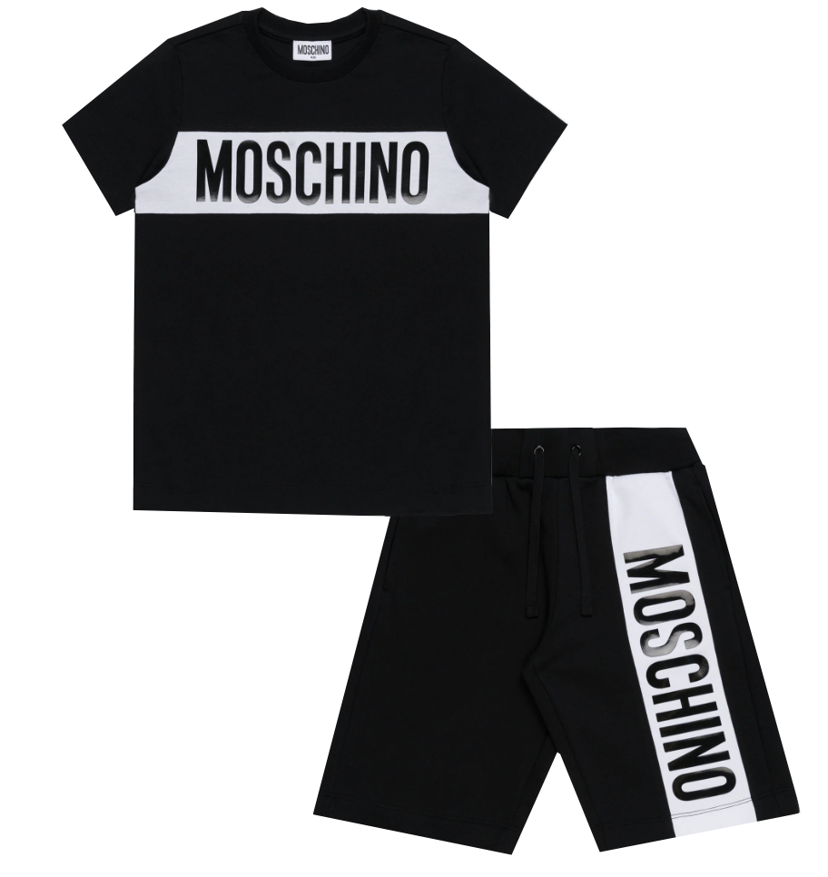 BABY BOY SS TEE AND SHORTS SET WITH TEXT LOGO-BLACK
