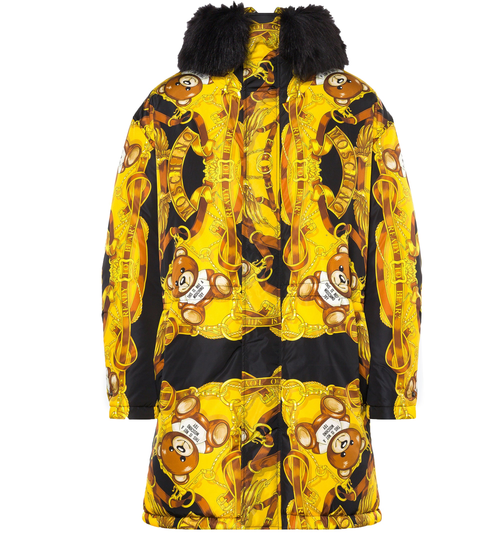 Moschino Bear Print Long Puffer Coat