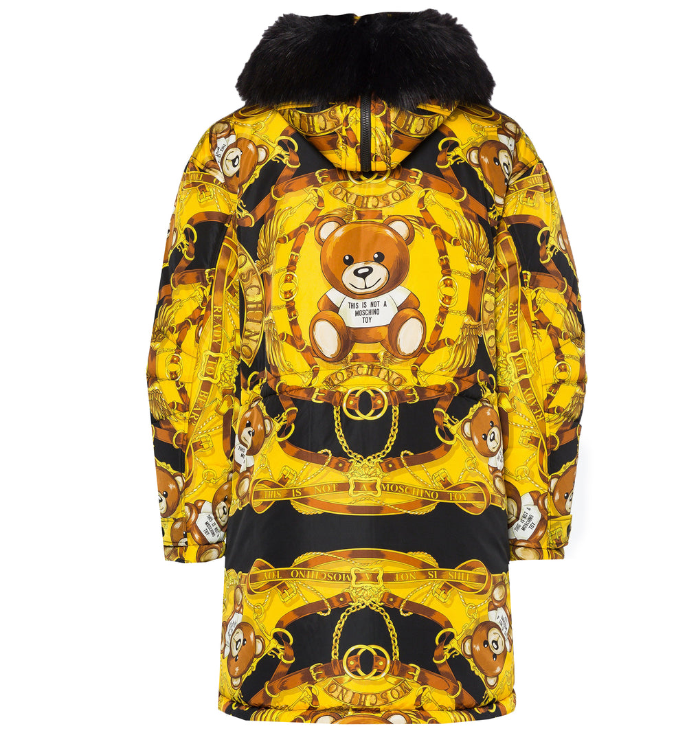 Moschino Bear Print Long Puffer Coat
