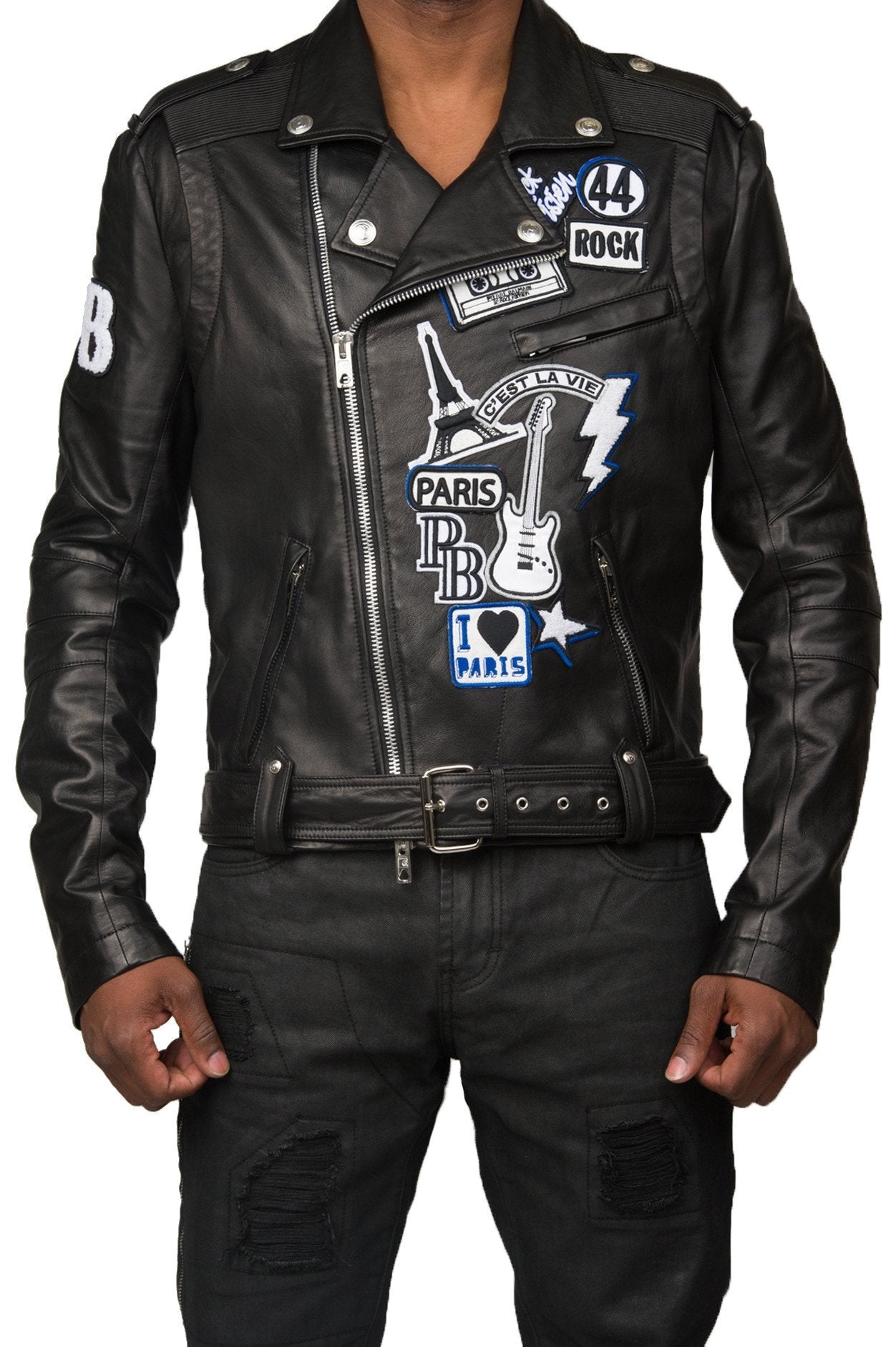 Patches Black Leather Jacket
