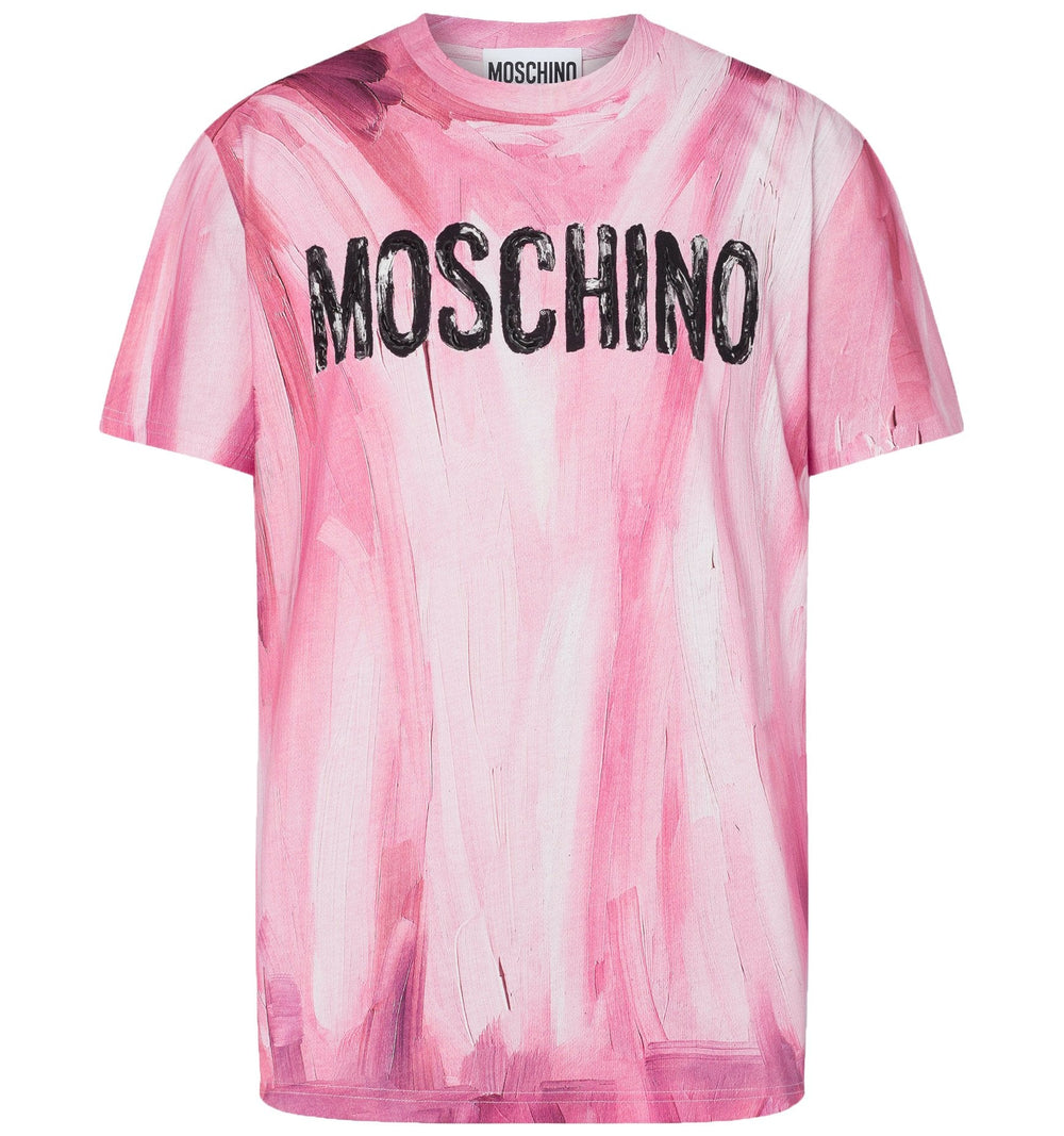 MOSCHINO PAINTED LOGO JERSEY T-SHIRT- PINK