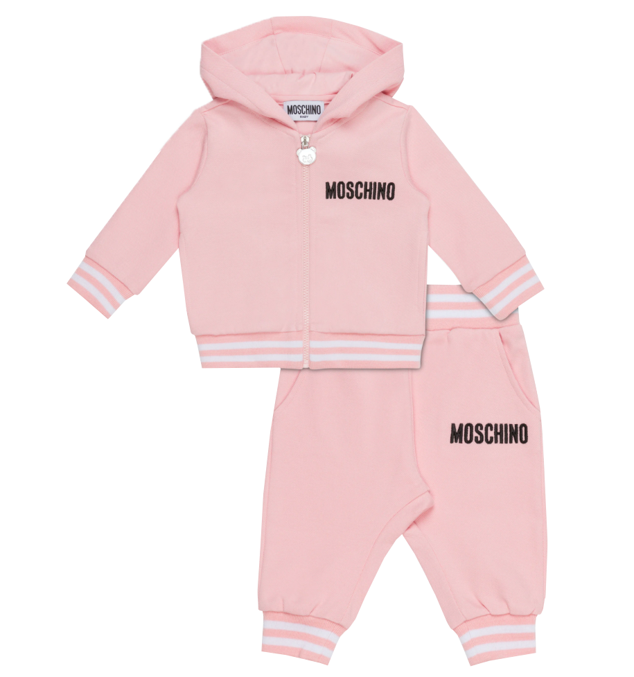 MOSCHINO HOODED FLEECE TRACKSUIT W PATCH AND LOGO DETAIL ROSE