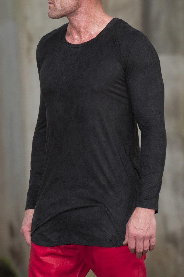 Kash Micro Suede Stretch Long Sleeve Tunic in black – view 6 of 7