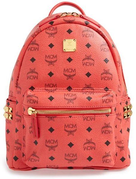 MCM Small Side Stud Backpack (Red)