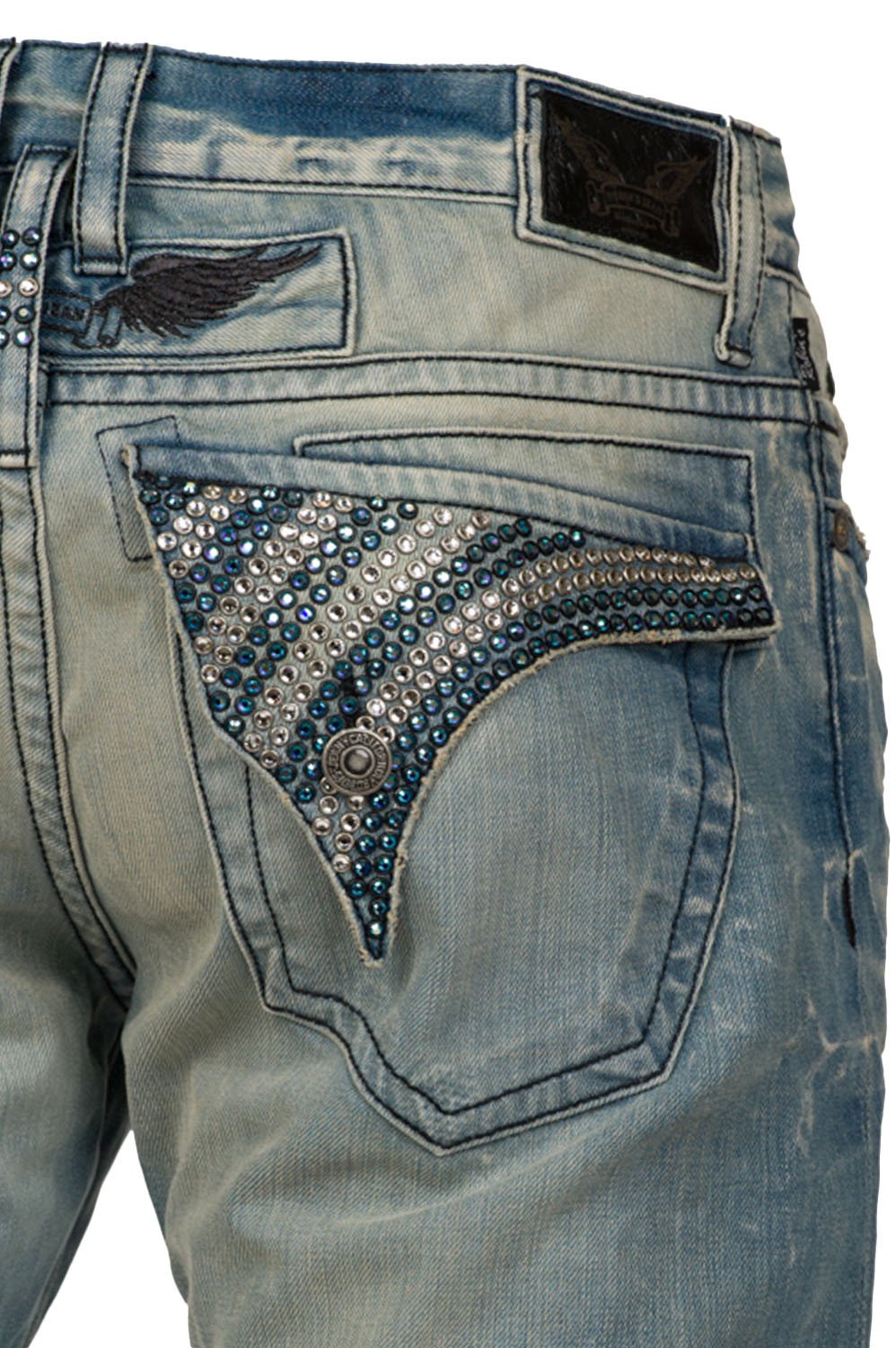 Robin's Jean Clear Crystals & Sapphire Swarovski Long Flap 4D Light Denim