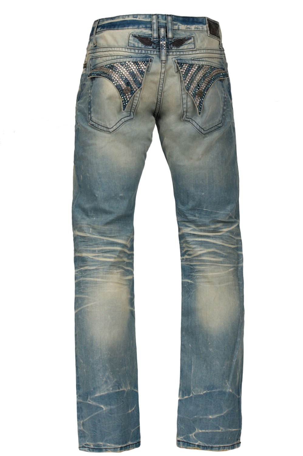 Clear Crystals and Sapphire Swarovski 4D Light Long Flap Denim Jeans