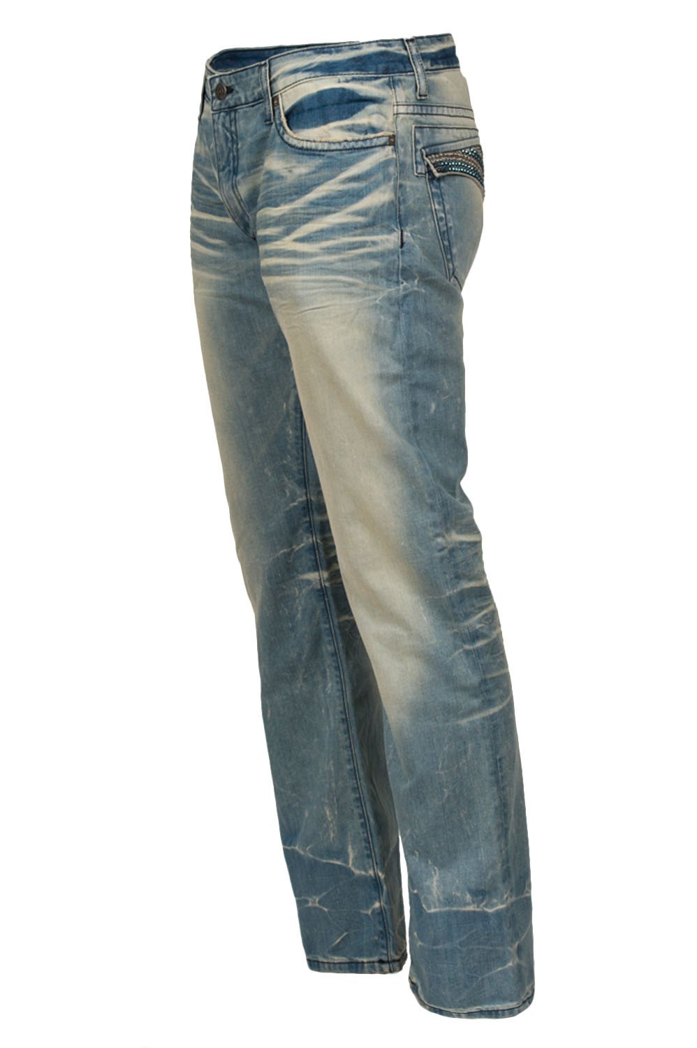 Robin's Jean Clear Crystals & Sapphire Swarovski Long Flap 4D Light Denim Side