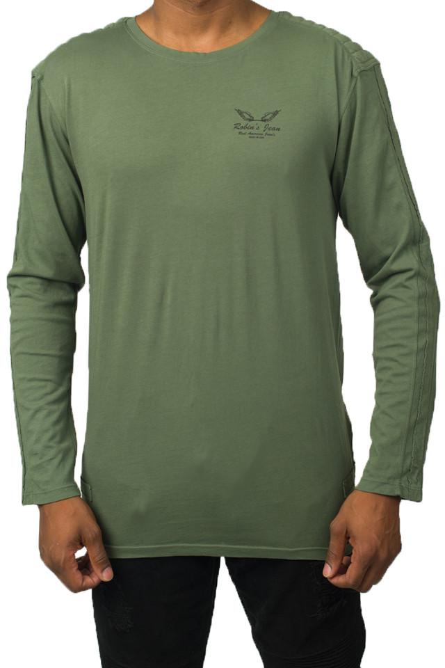 Robin's Jean Mens - Olive Indian Chief Clear Swarovski Crew Neck T-Shirt Front