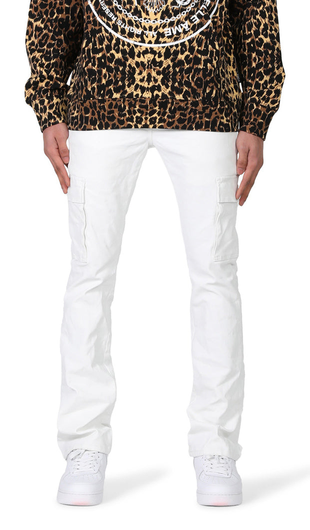WHITE PATENT LEATHER CARGO PANTS
